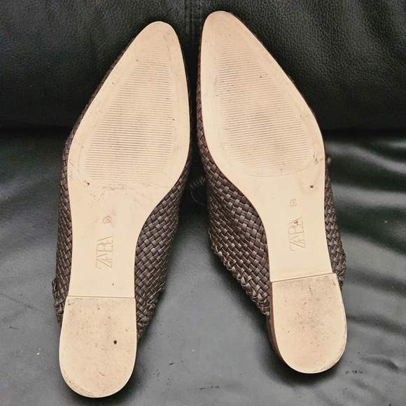 Zara Brown Woven Slip On Mules Slides With Bows Dress Shoes Women’s Size 37 6.5 - Picture 10 of 11